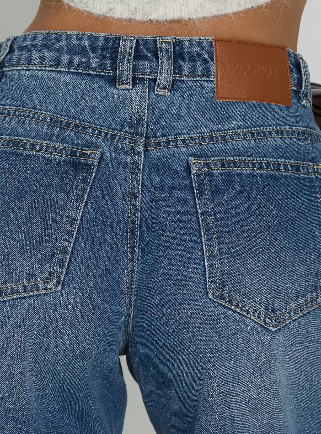 Torri Longline Denim Shorts Mid Blue Wash - Image 7