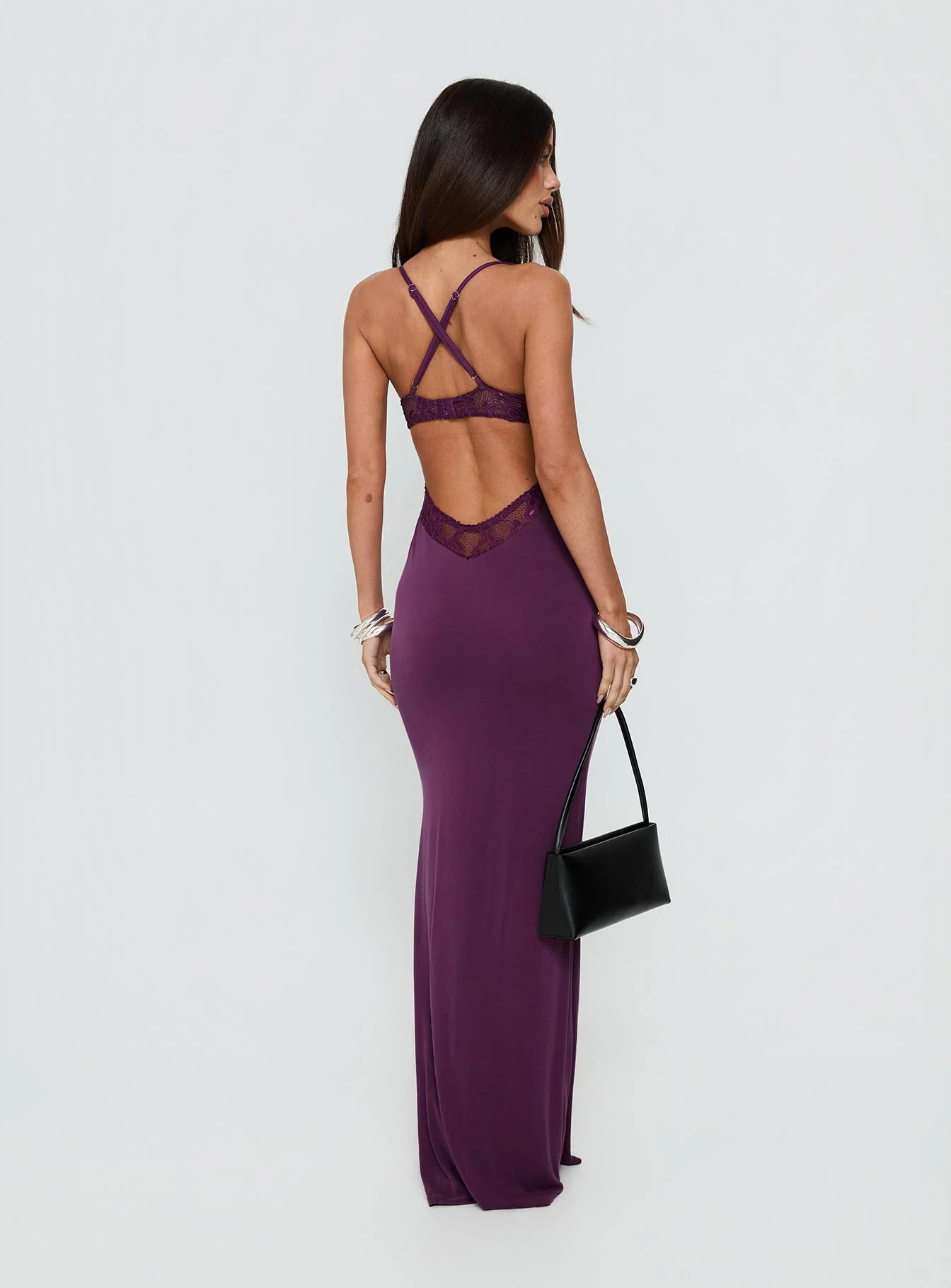 Totema Lace Halter Maxi Dress Purple - Image 5
