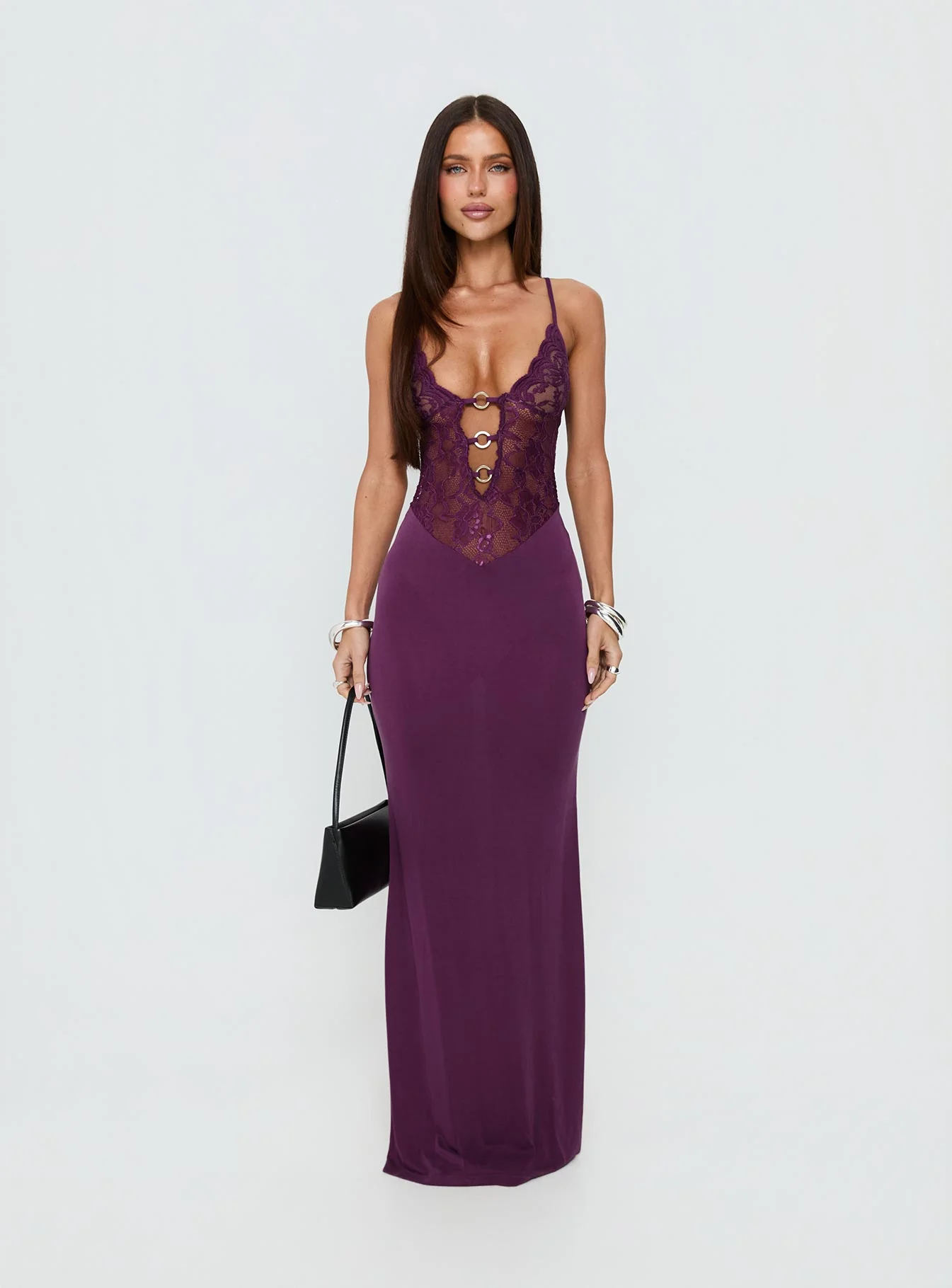 Totema Lace Halter Maxi Dress Purple - Image 9