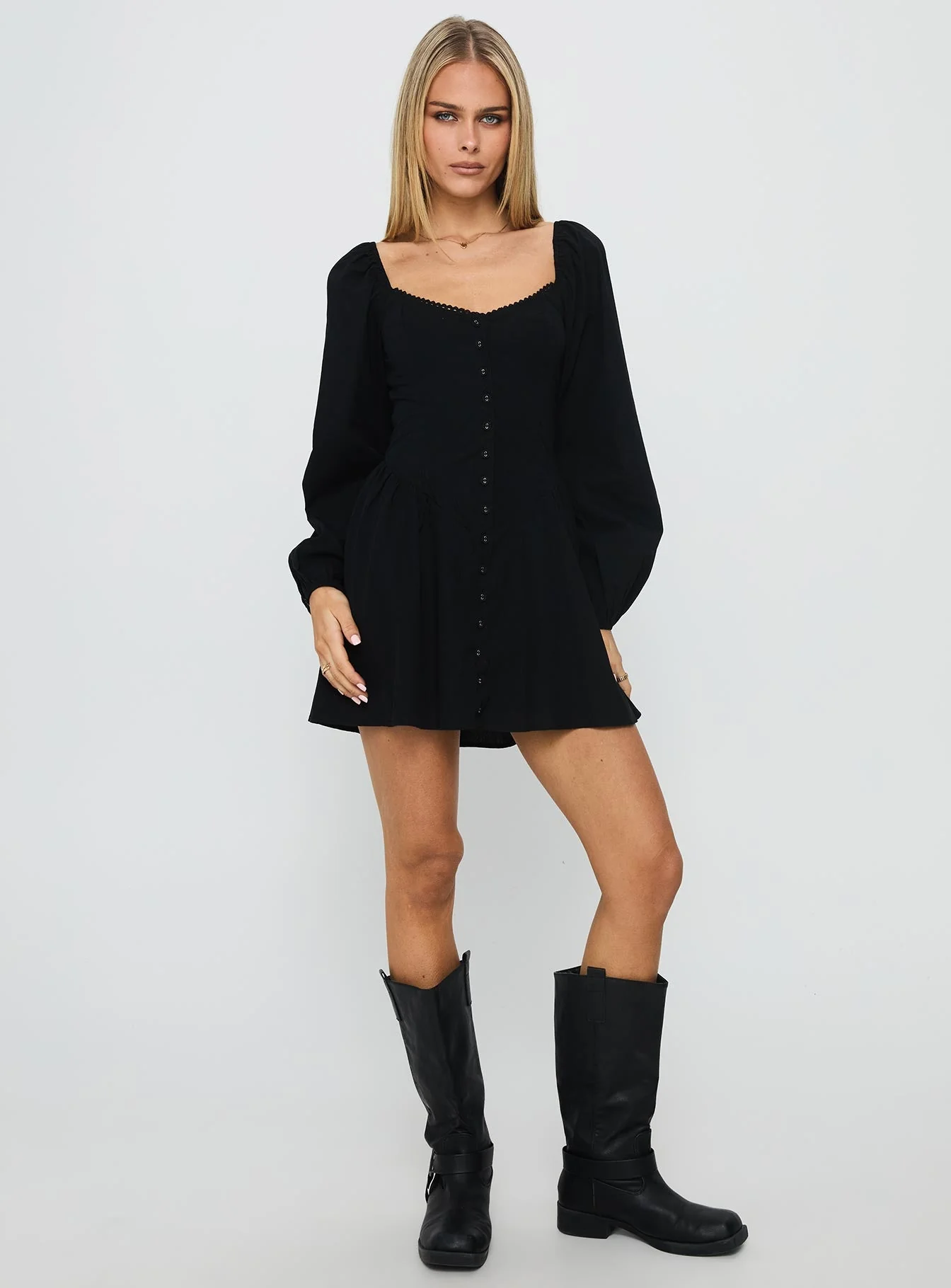 Toulouse Long Sleeve Mini Dress Black - Image 2