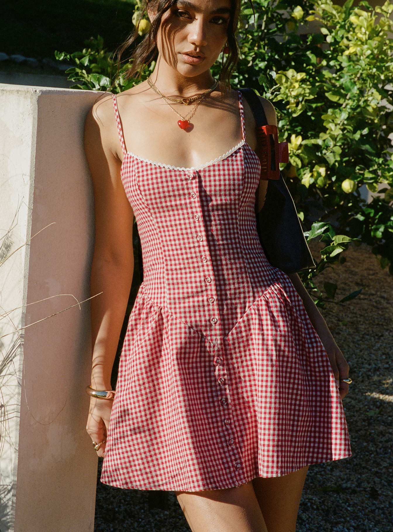 Toulouse Mini Dress Red Gingham Petite - Image 3