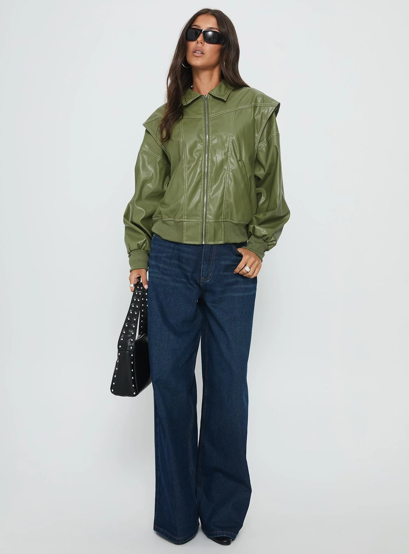 Transcendent Faux Leather Jacket Green - Image 2