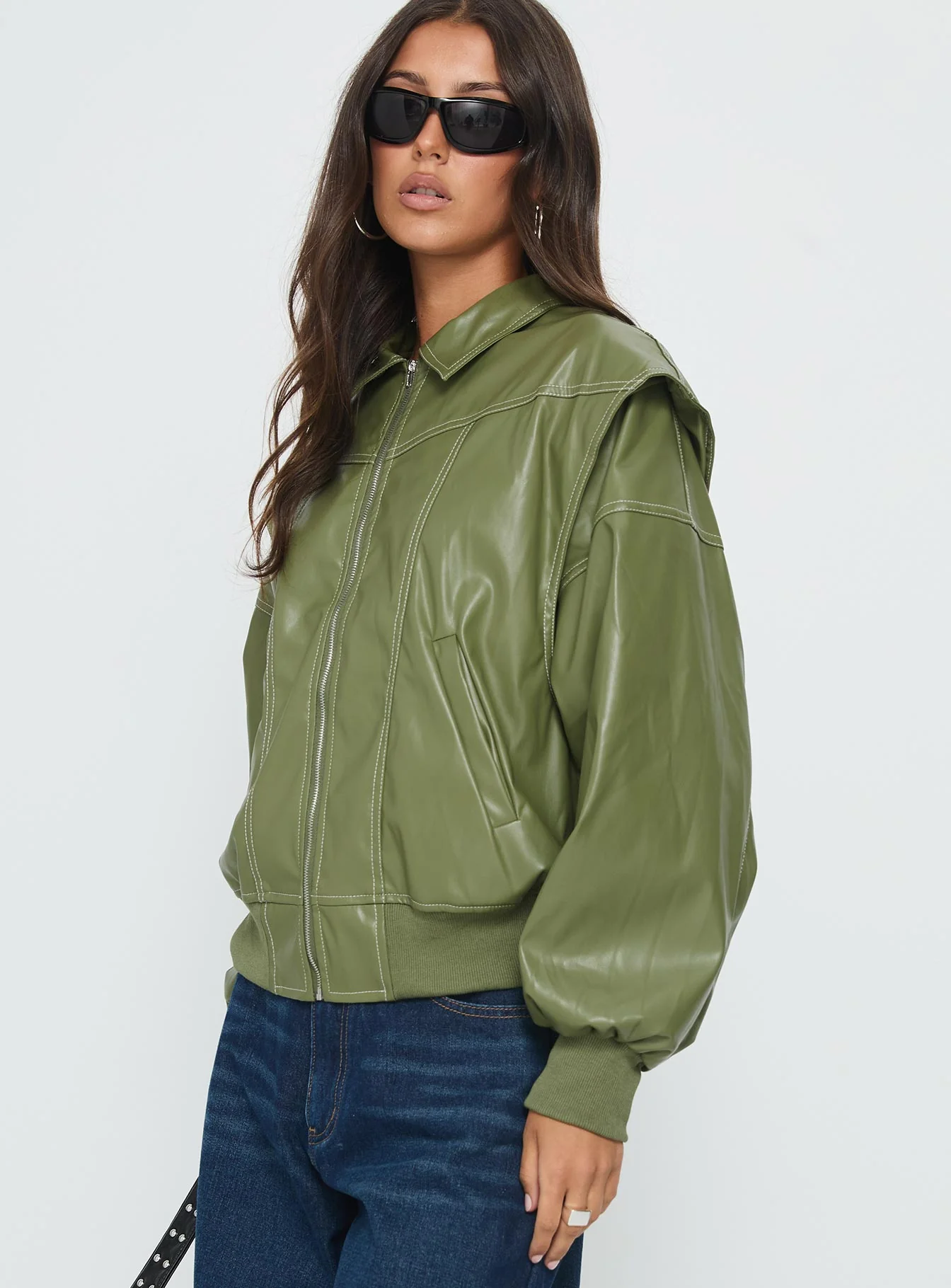 Transcendent Faux Leather Jacket Green - Image 3
