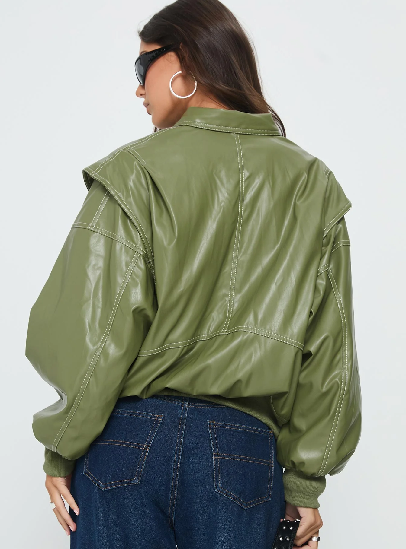 Transcendent Faux Leather Jacket Green - Image 4