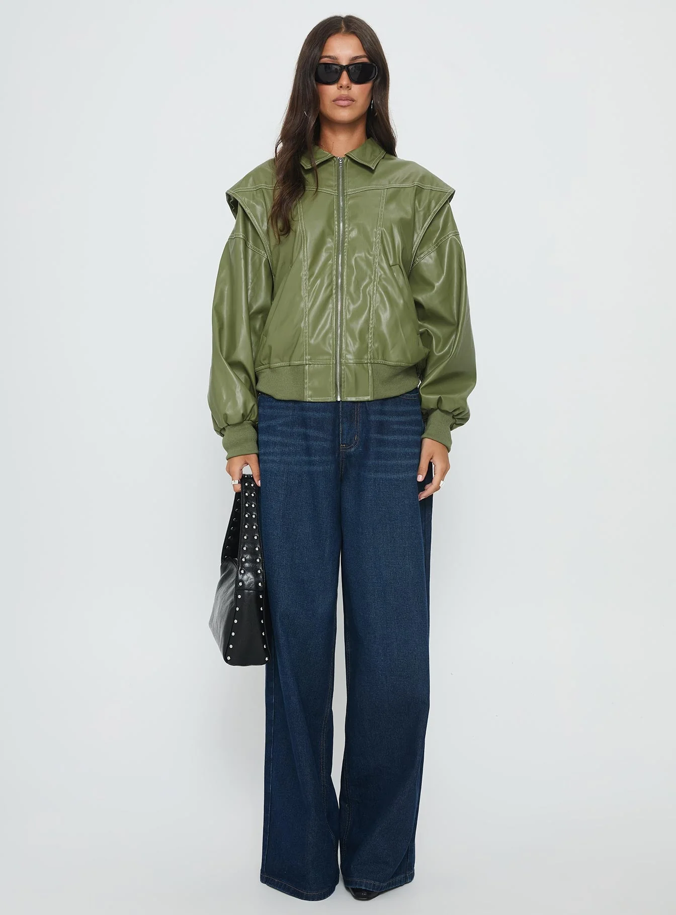 Transcendent Faux Leather Jacket Green - Image 6