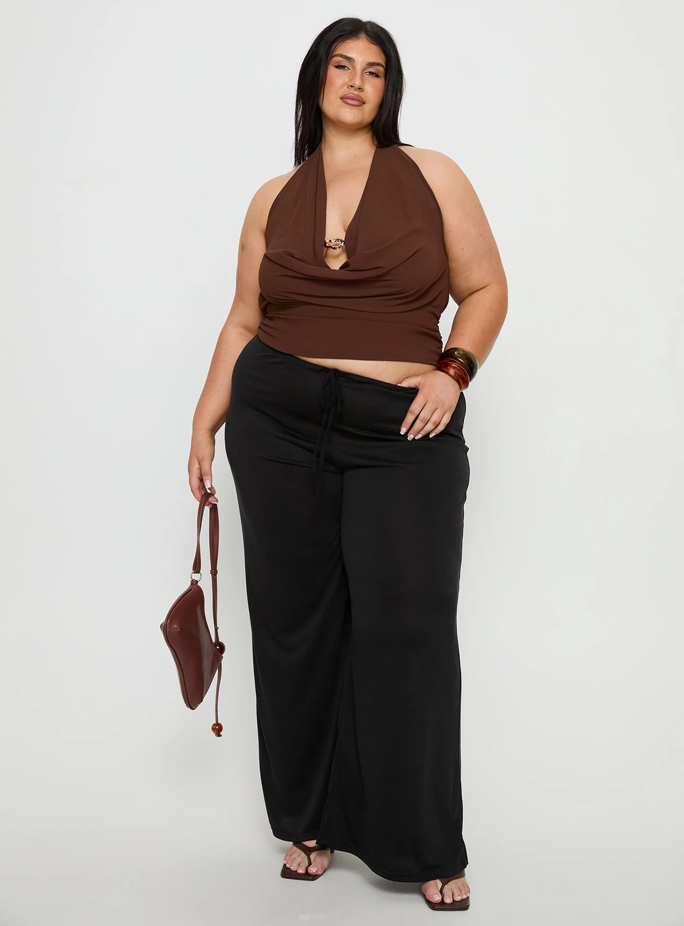 Treat You Better Plunge Hardware Detail Top Chocolate Curve - Image 3