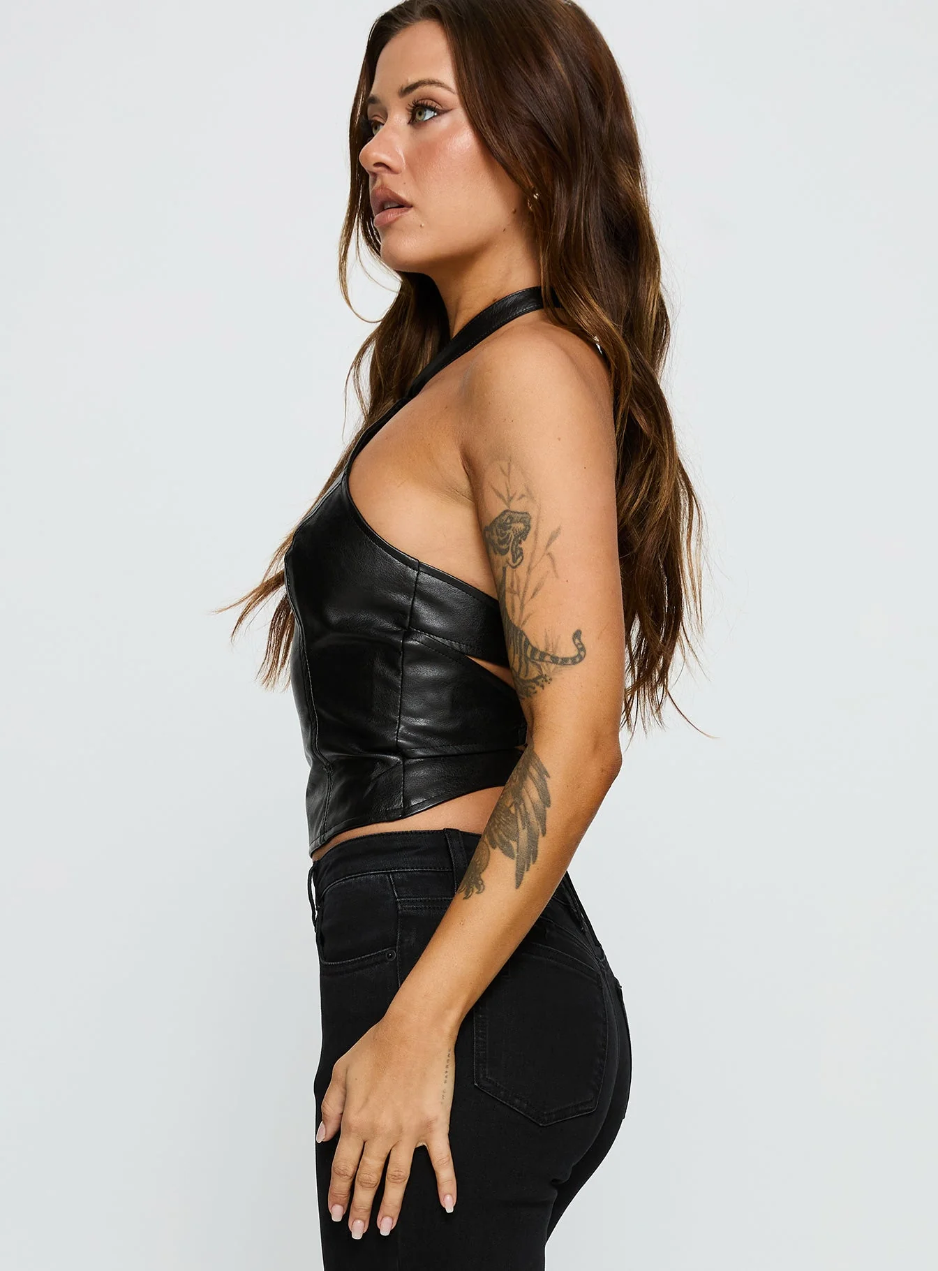 Treat You Better Ring Detail Faux Leather Top Black - Image 4