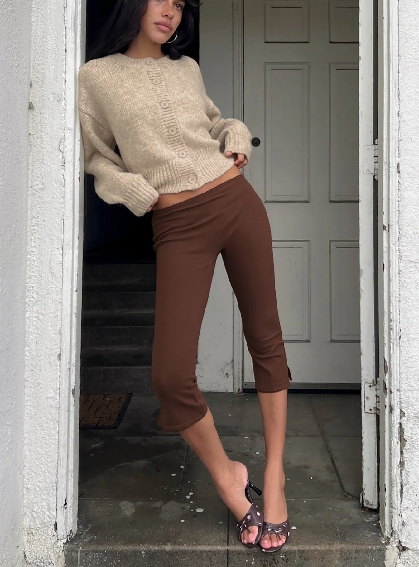 Trevonn Button Up Knit Cardigan Beige