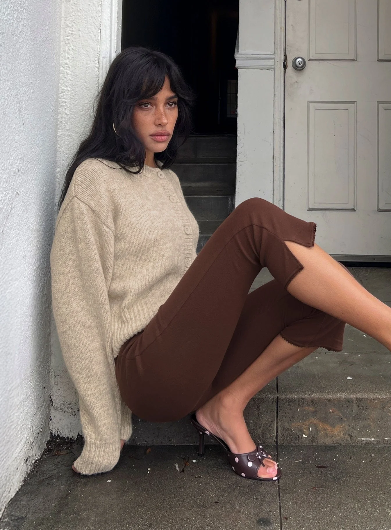 Trevonn Button Up Knit Cardigan Beige - Image 9