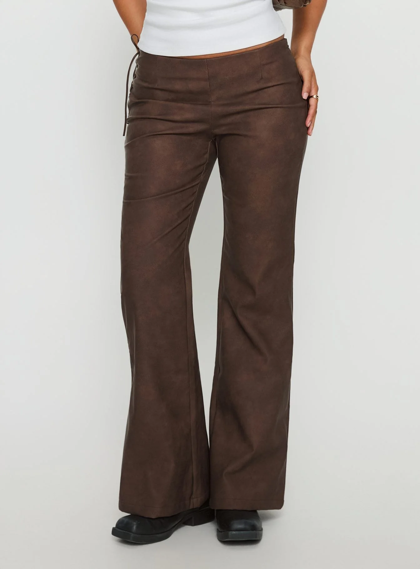 Trickrider Tie Side Faux Leather Pants Chocolate - Image 2