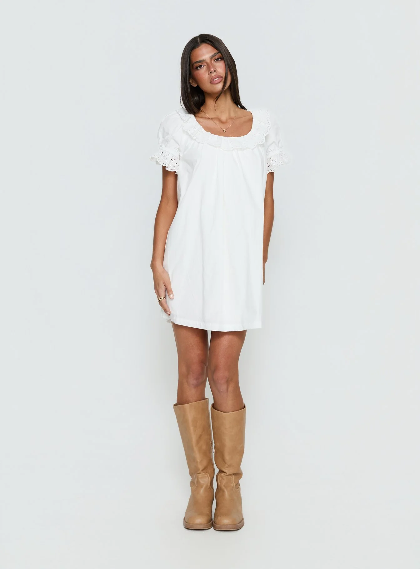 Trinka Frill Collared Mini Dress White - Image 3
