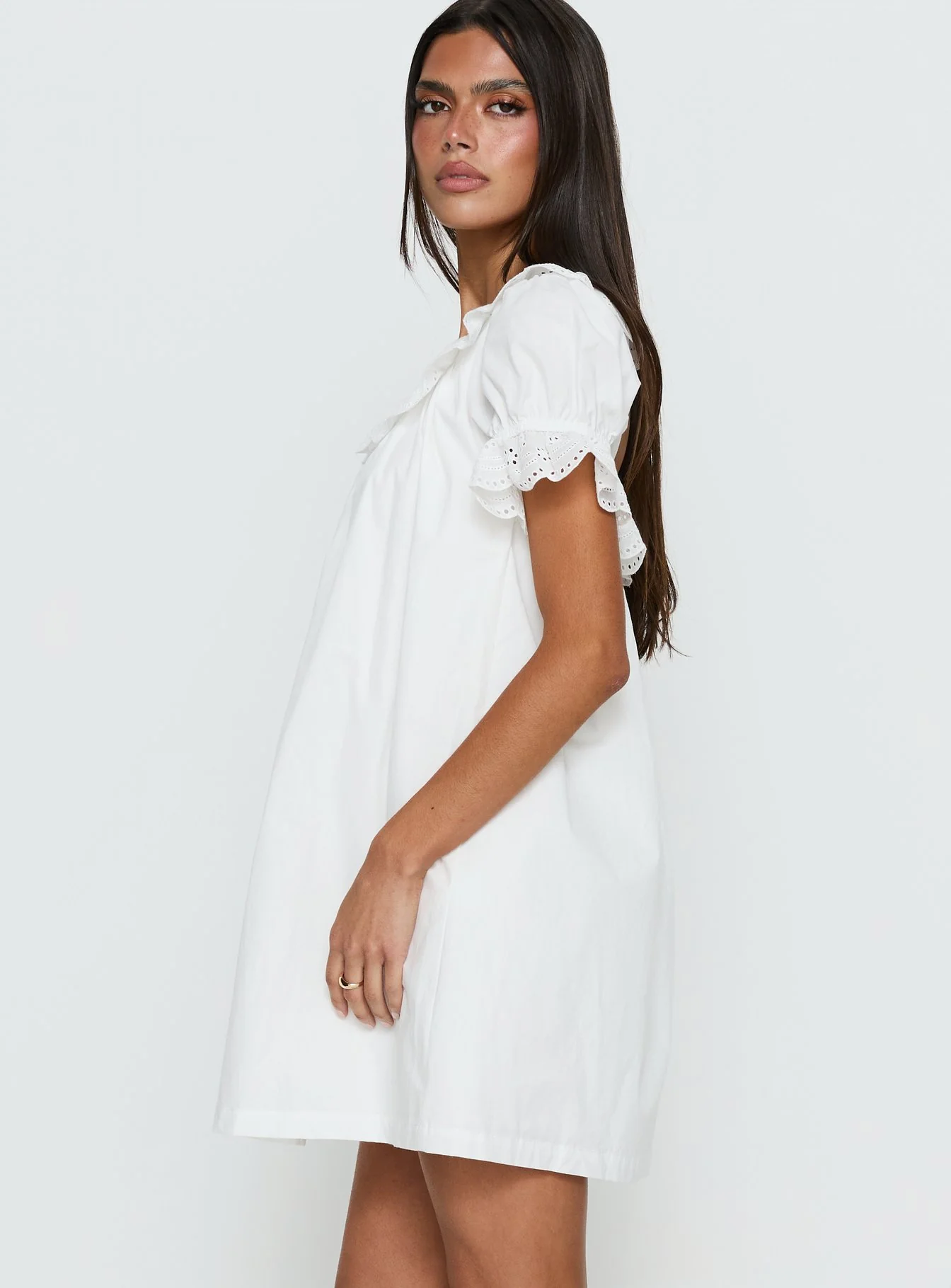 Trinka Frill Collared Mini Dress White - Image 4