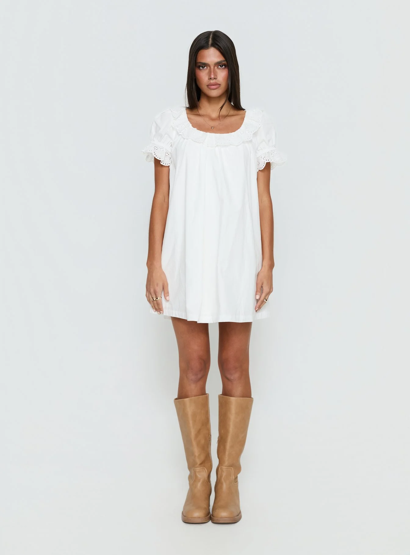 Trinka Frill Collared Mini Dress White - Image 7