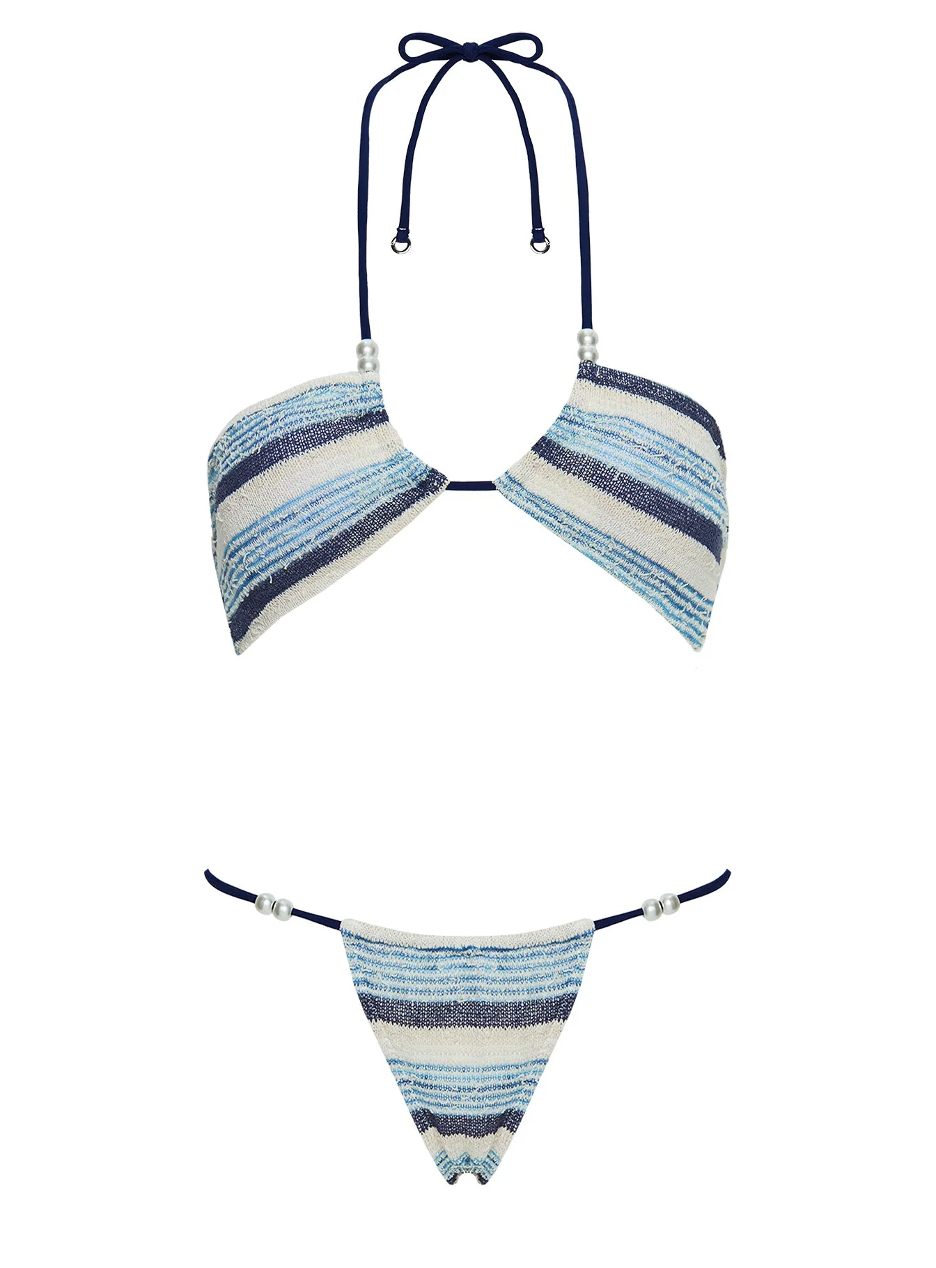 Tropical Vibes Bandeau Bikini Top Blue Stripe - Image 5