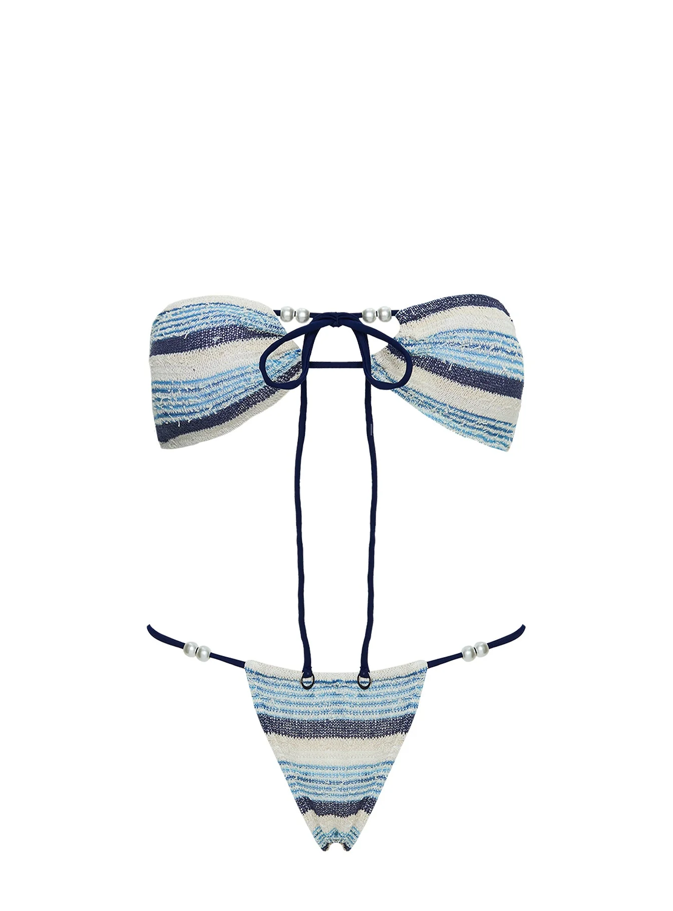 Tropical Vibes Bandeau Bikini Top Blue Stripe - Image 6