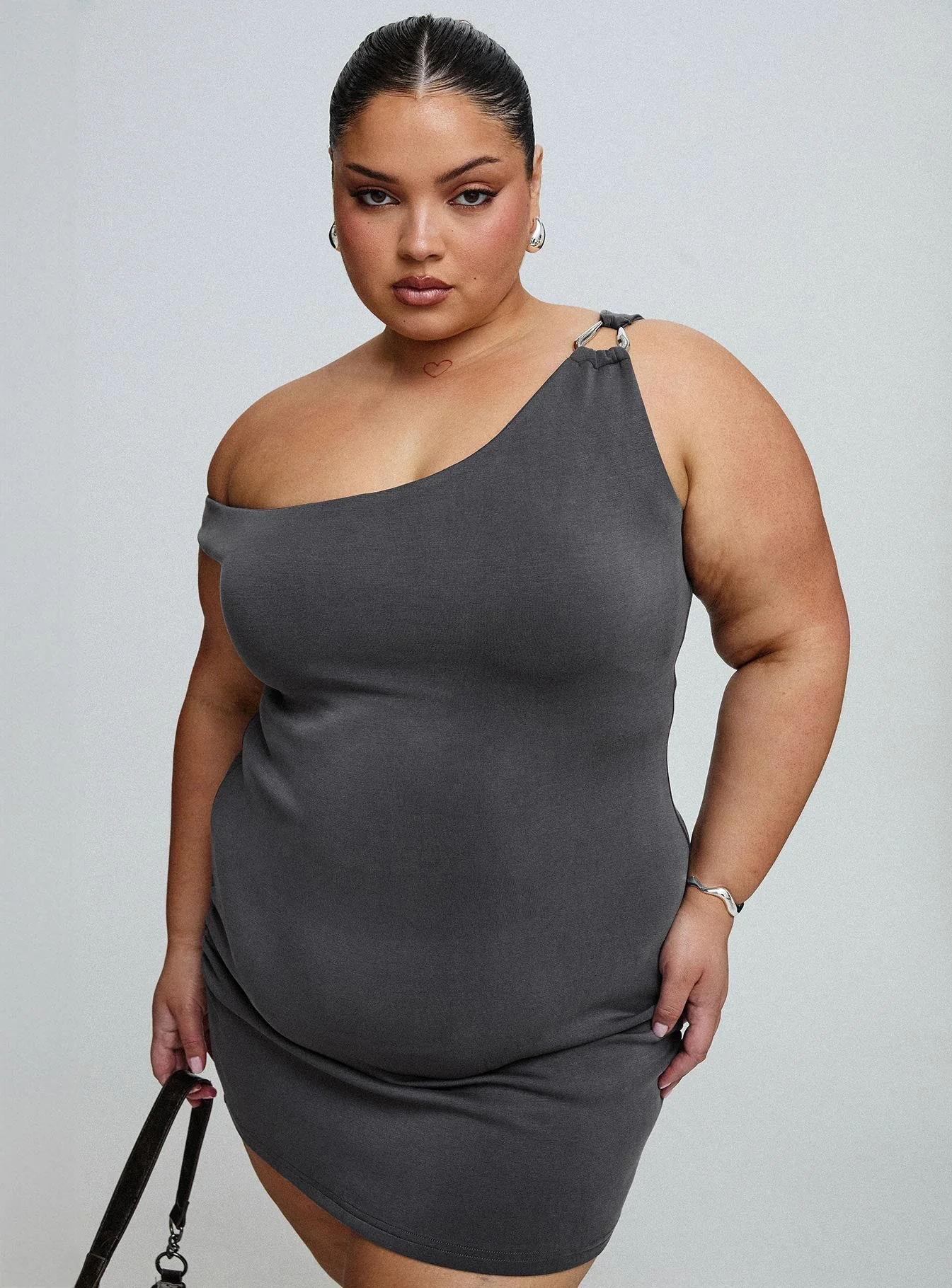 True Desires One Shoulder Mini Dress Grey - Image 10