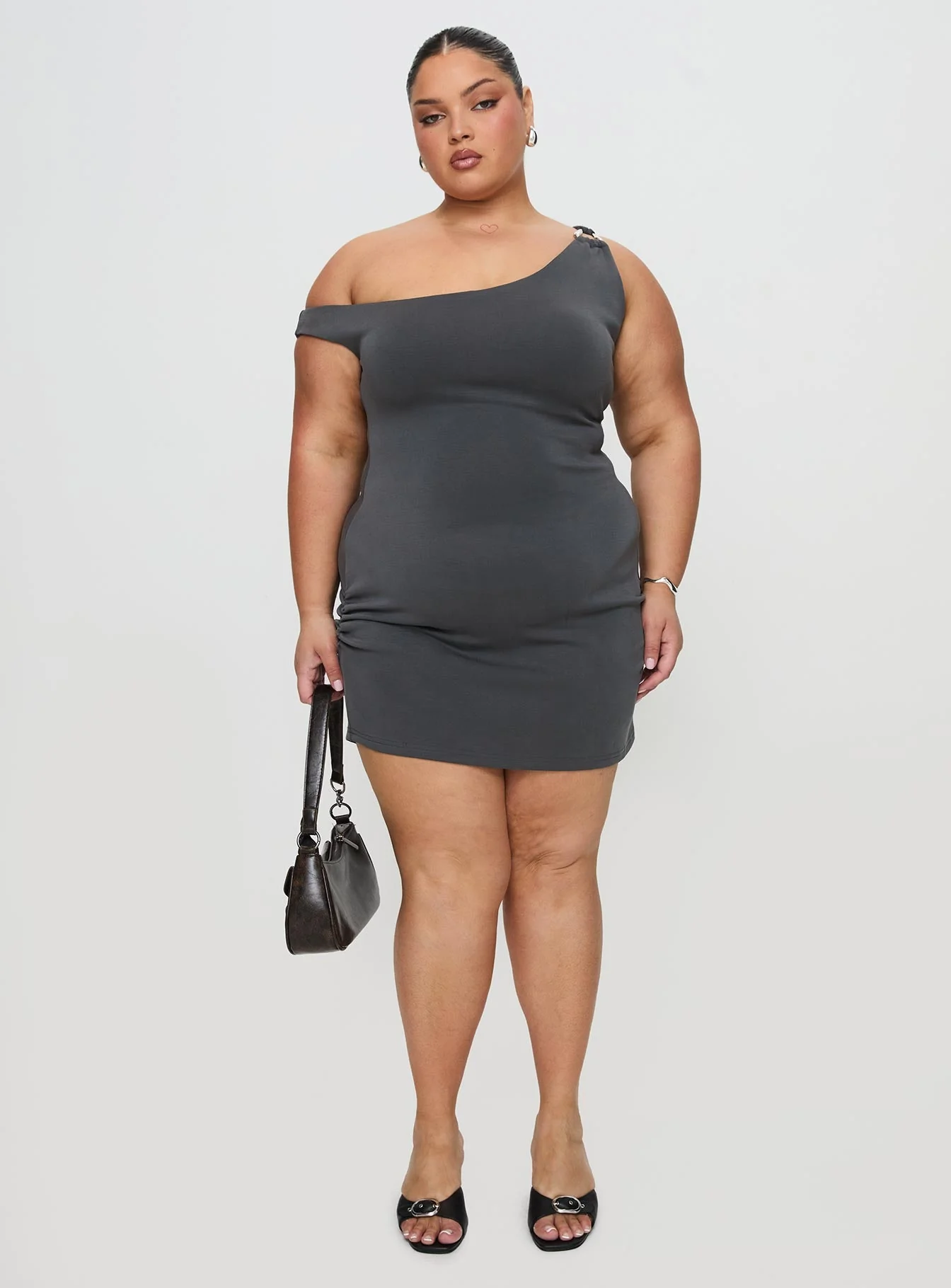 True Desires One Shoulder Mini Dress Grey - Image 12