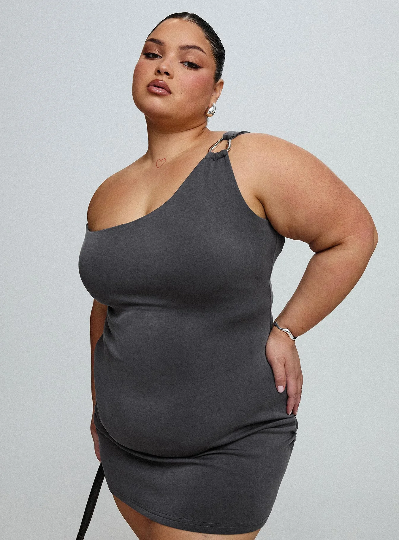 True Desires One Shoulder Mini Dress Grey - Image 14