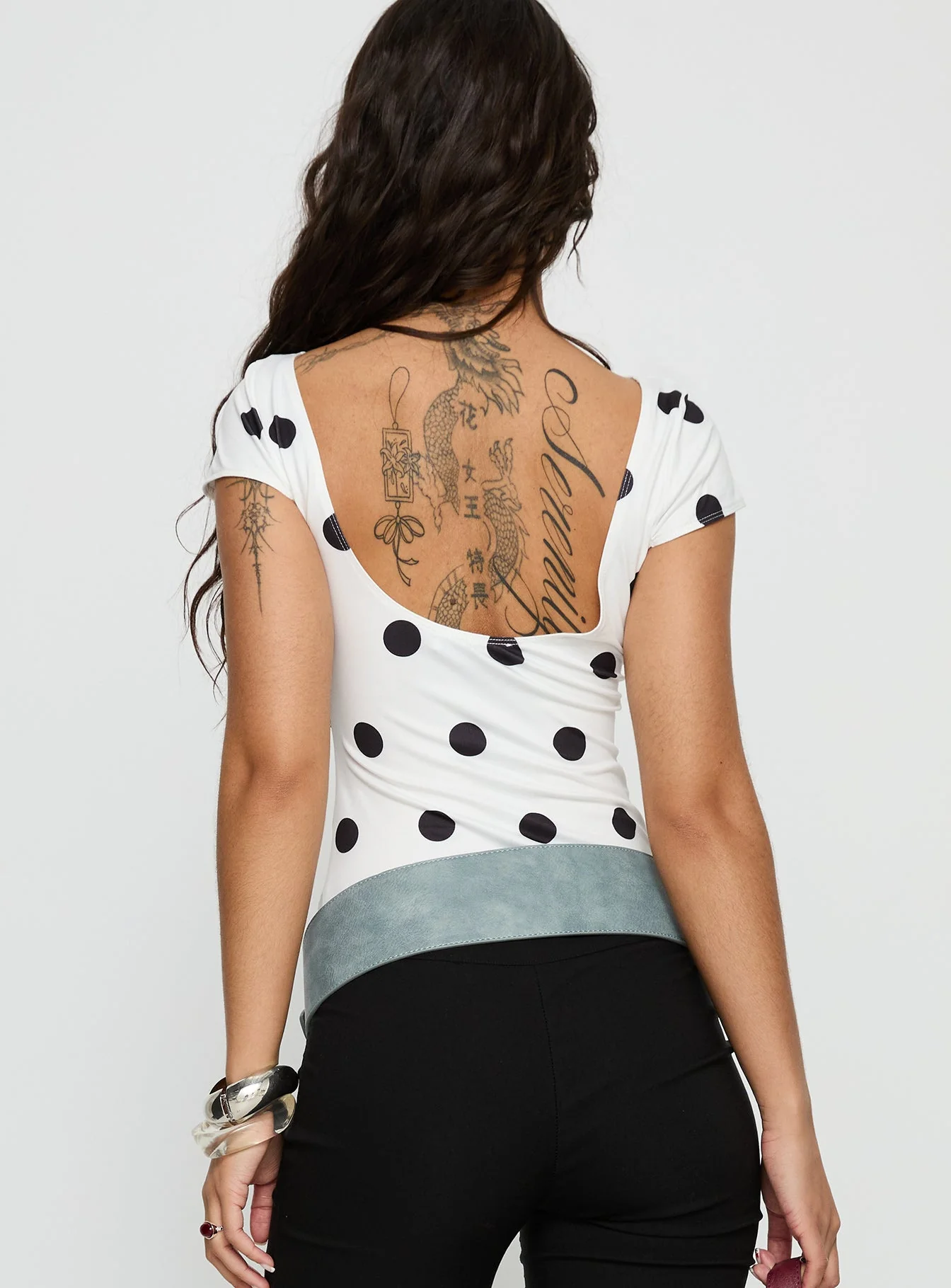 Truthfully Low Back Top White Polka Dot - Image 5