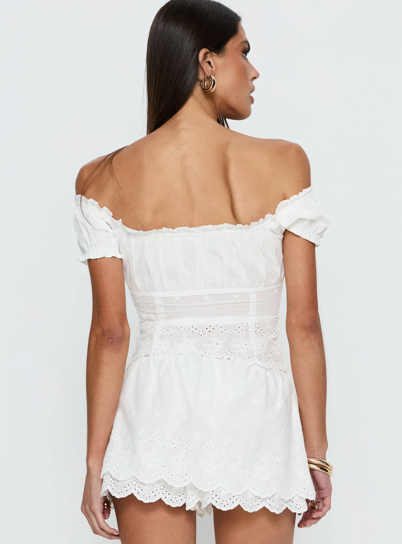 Twin Spirit Off Shoulder Broderie Top White - Image 5