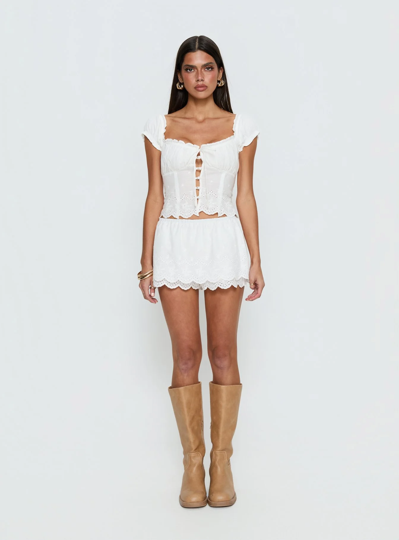 Twin Spirit Off Shoulder Broderie Top White - Image 7