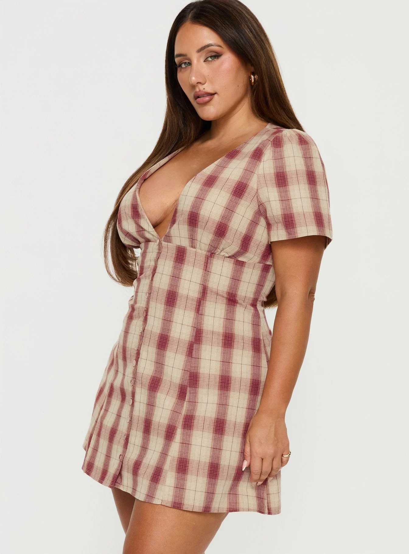 Twist of Fate V Neck Mini Dress Plaid Curve - Image 3