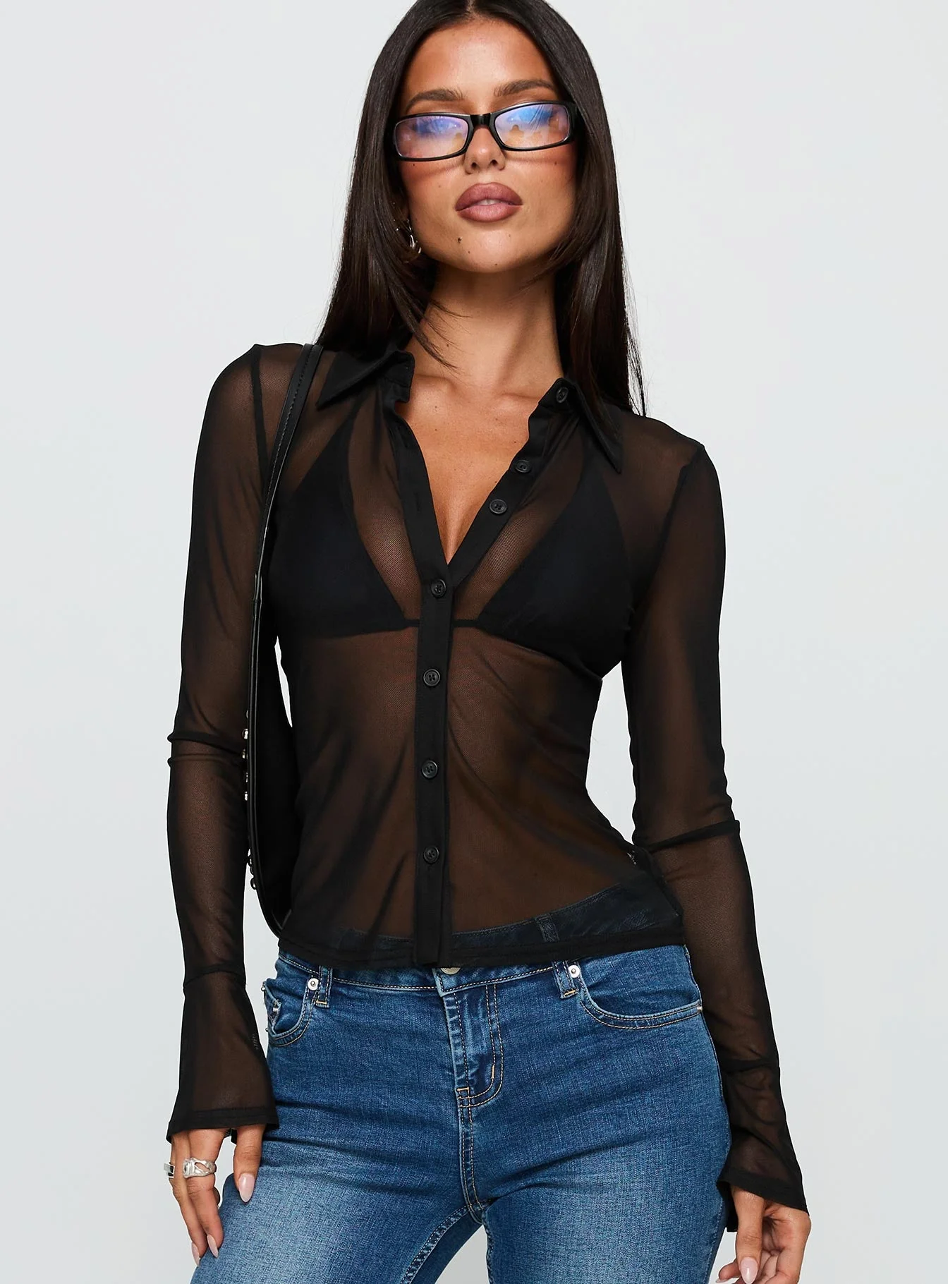 Two Of Us Sheer Long Sleeve Top Black - Image 2