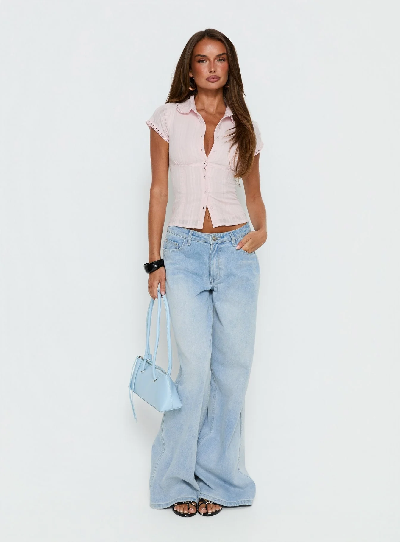 Tyrin Lace Trim Short Sleeve Shirt Pink - Image 2