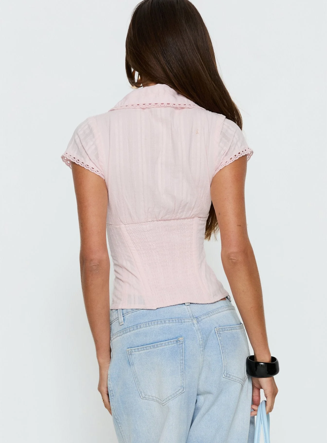 Tyrin Lace Trim Short Sleeve Shirt Pink - Image 4