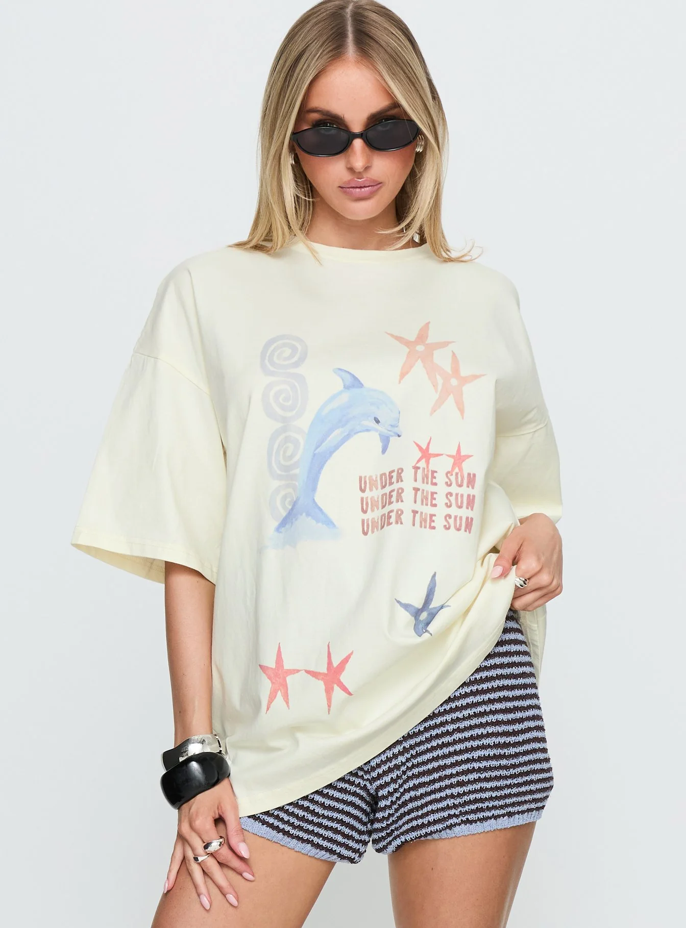 Under The Sun Oversized Graphic Tee Washed Cream - Image 2