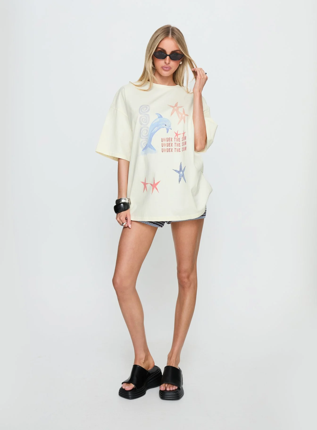 Under The Sun Oversized Graphic Tee Washed Cream - Image 3