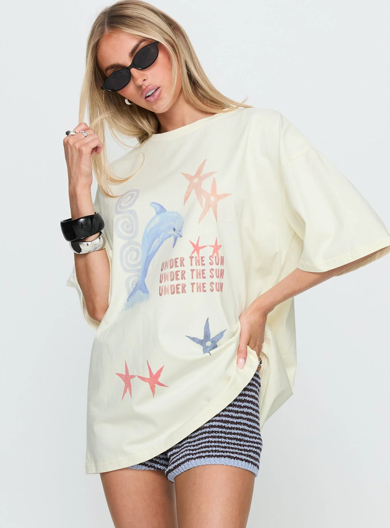 Under The Sun Oversized Graphic Tee Washed Cream - Image 4