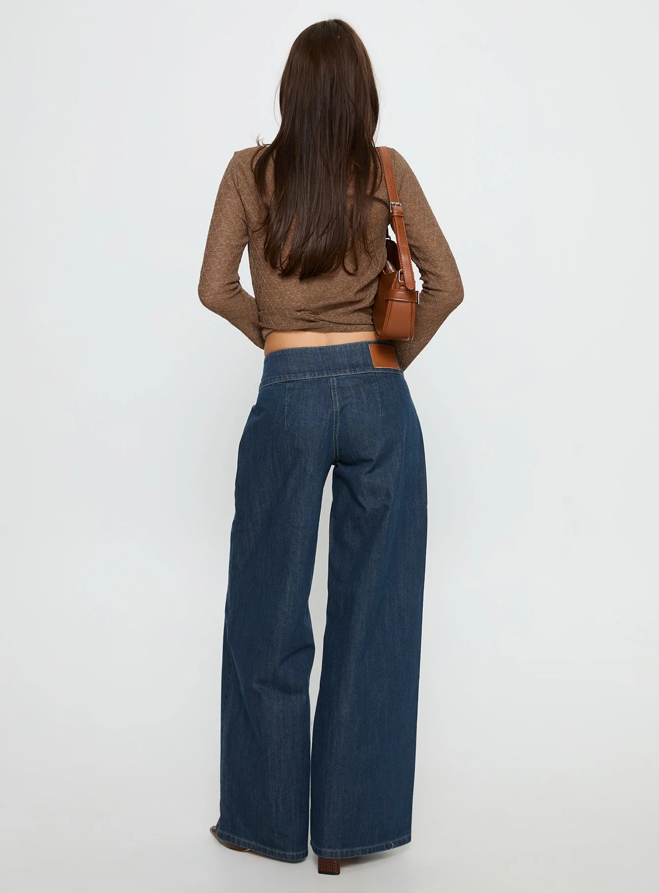 Unwritten Mid Rise Wide Leg Jeans Dark Blue Wash - Image 5