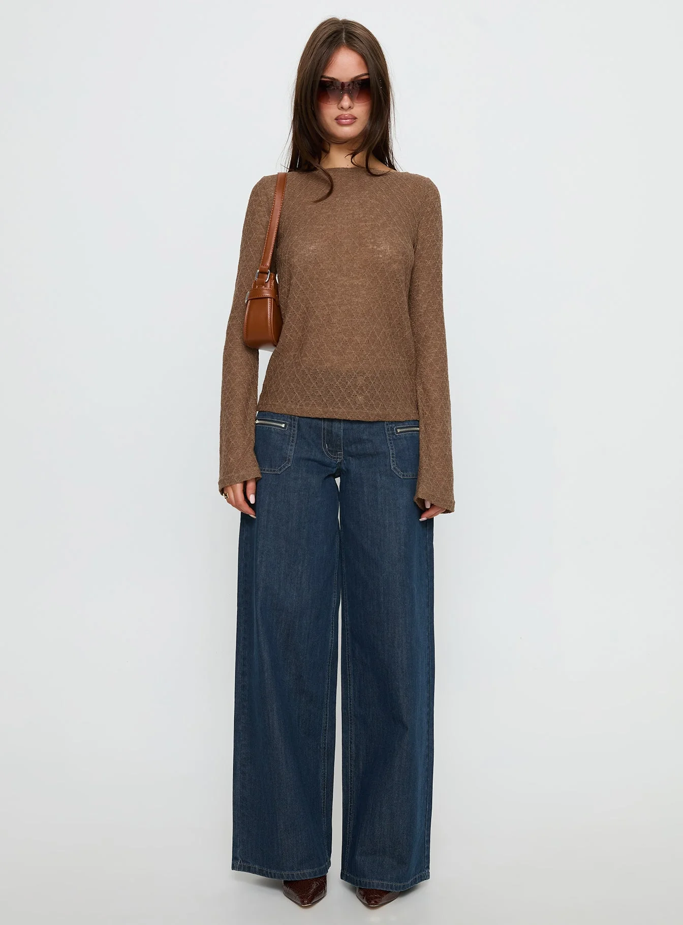 Unwritten Mid Rise Wide Leg Jeans Dark Blue Wash - Image 7