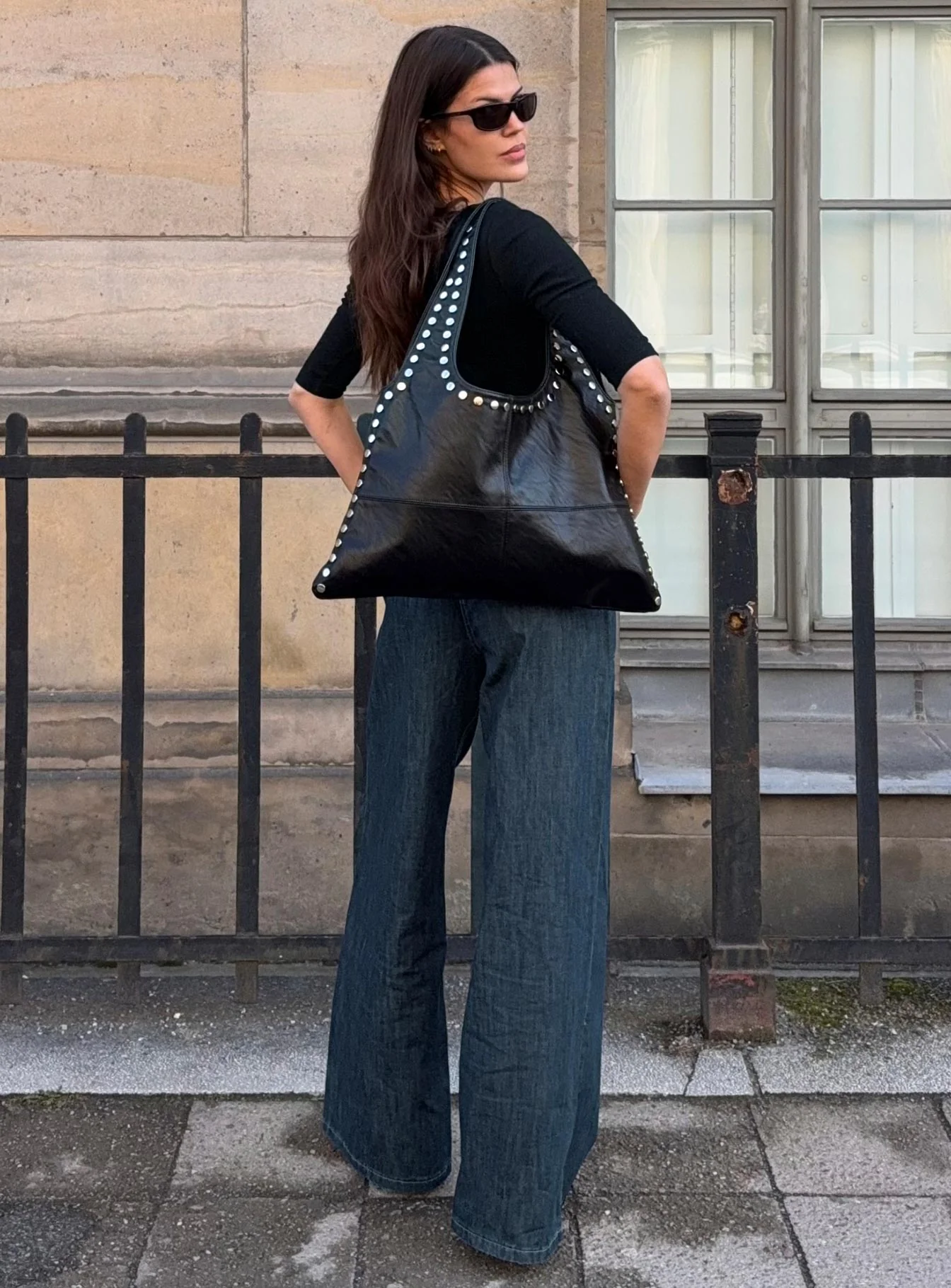 Unwritten Mid Rise Wide Leg Jeans Dark Blue Wash - Image 9