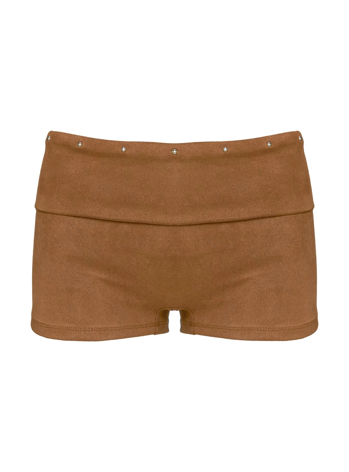 Upgraded Stud Detail Faux Suede Shorts Brown - Image 5