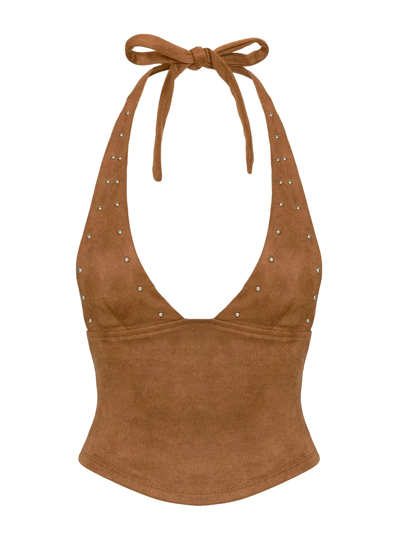 Upgraded Stud Detail Faux Suede Top Brown - Image 5
