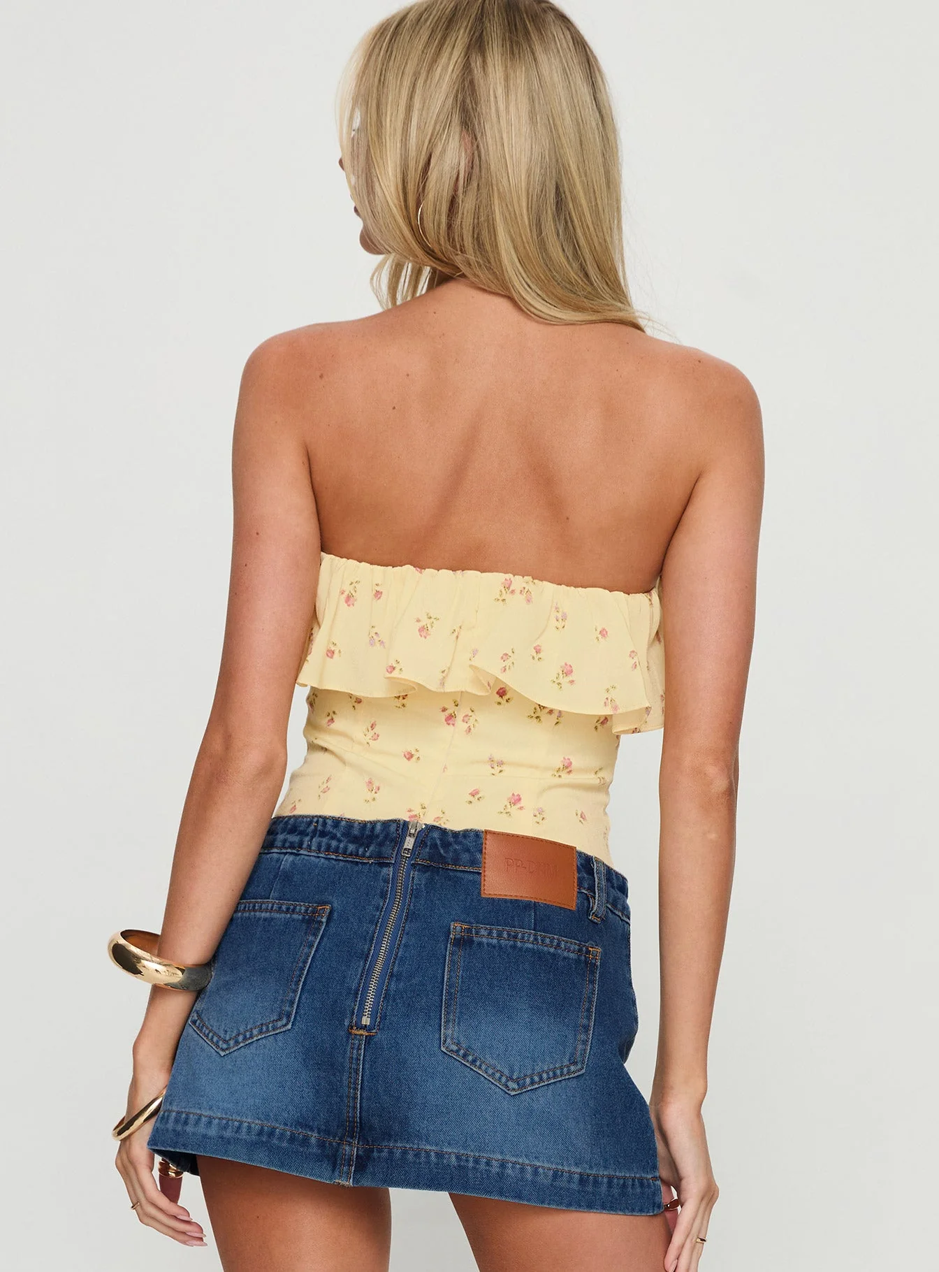 Ursella Strapless Frill Detail Top Yellow Floral - Image 4