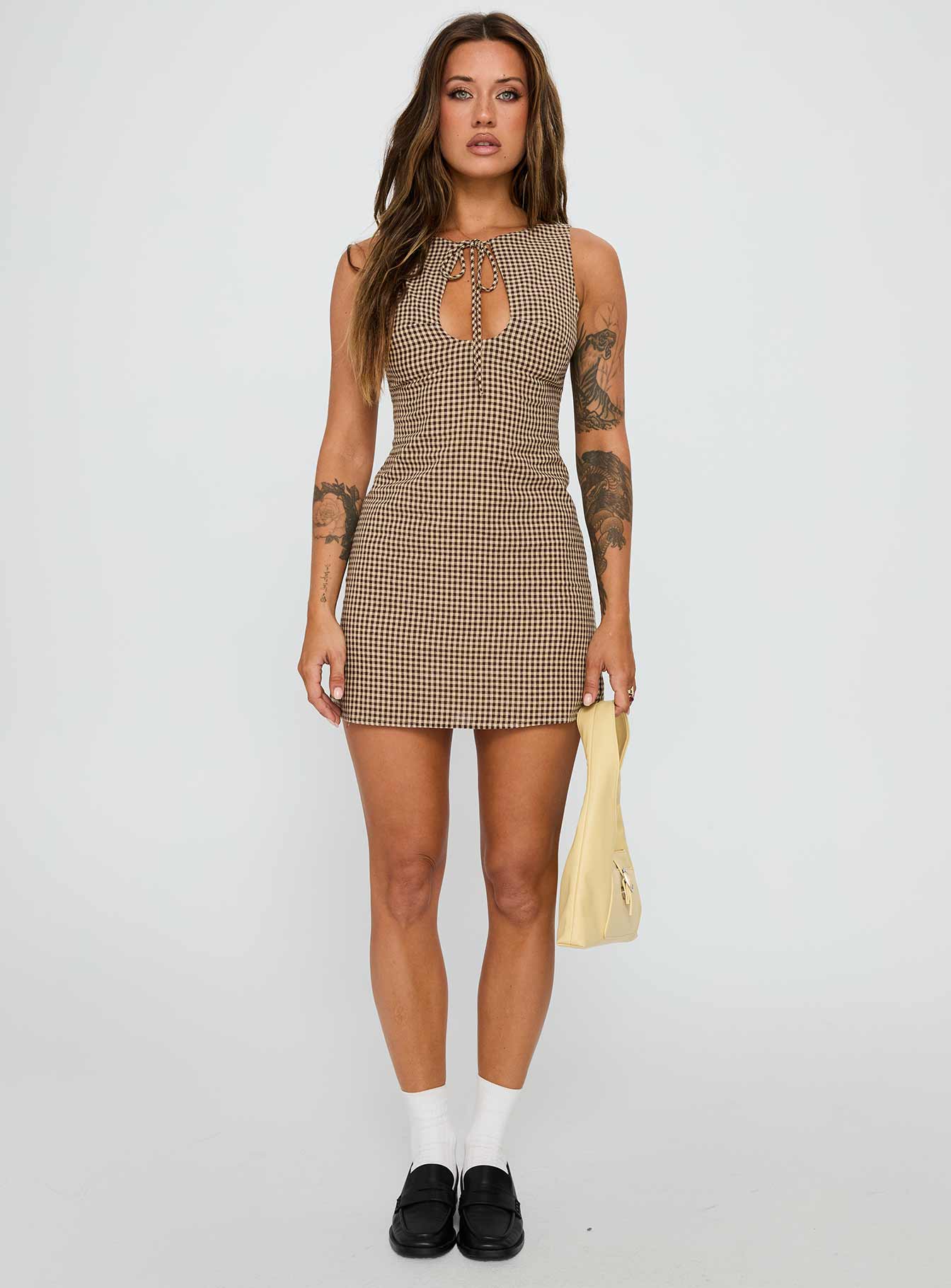 Utopia Avenue Mini Dress Brown Check - Image 7