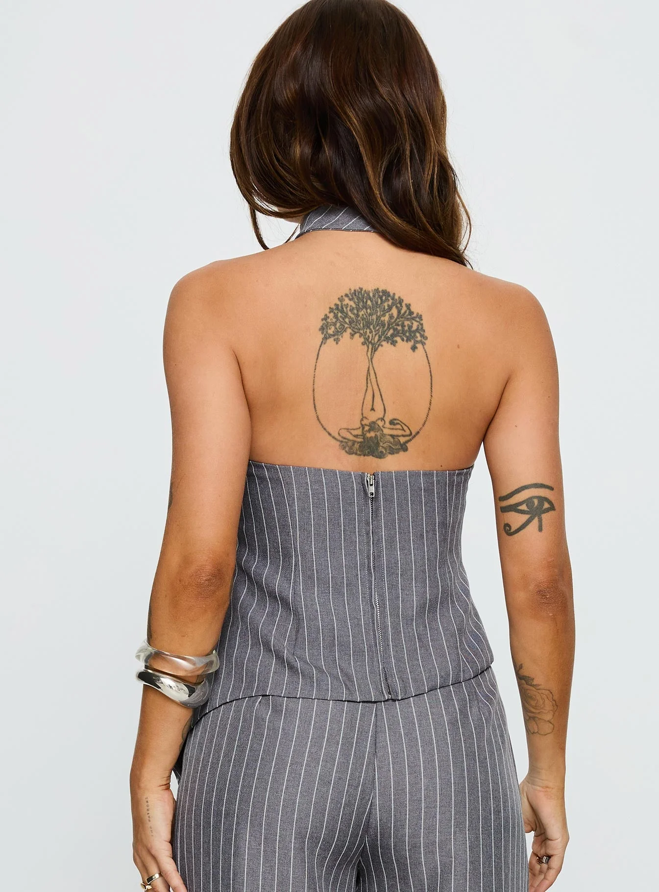 Uvelia Tie Detail Top Grey Pinstripe - Image 5
