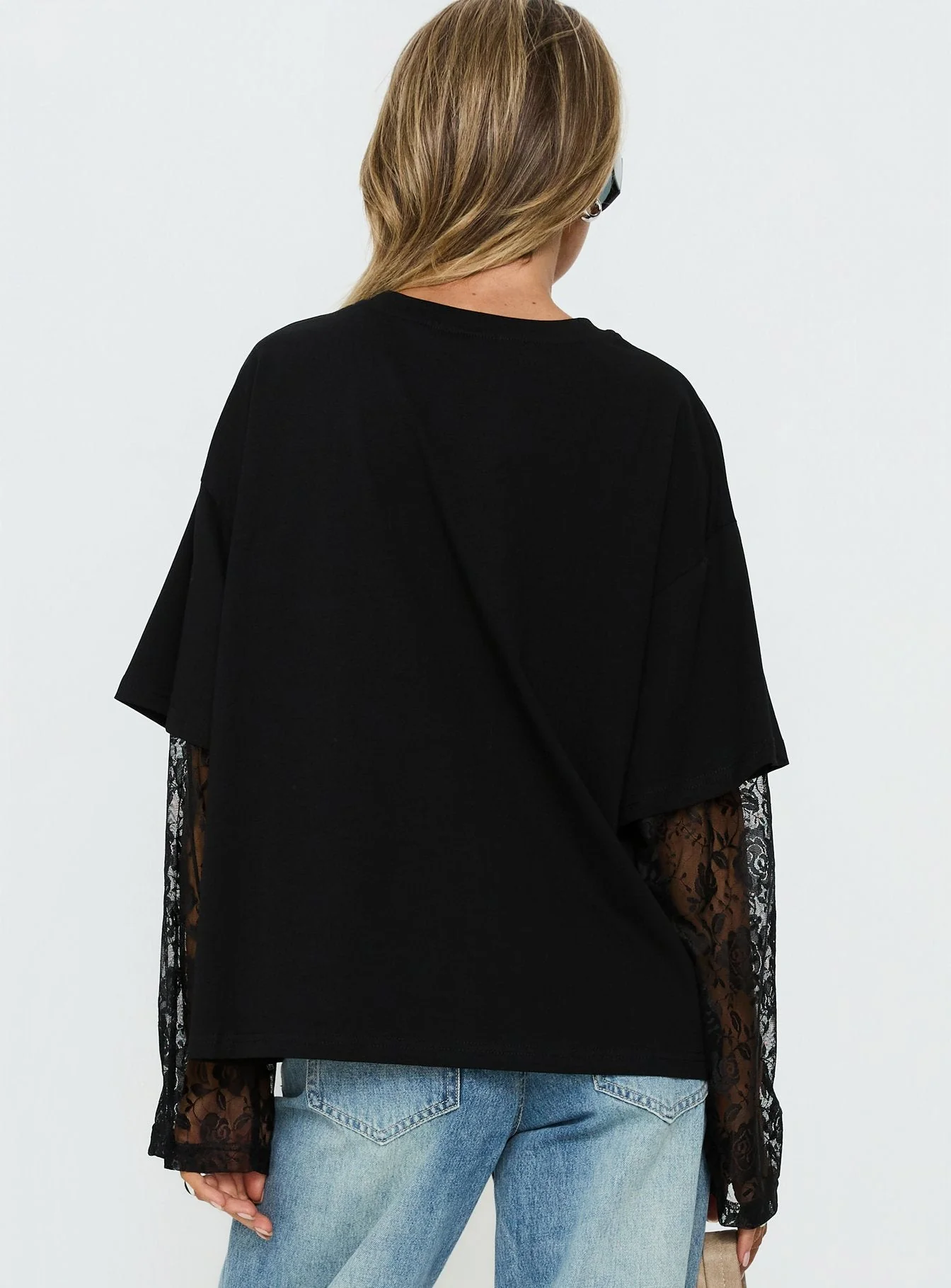 Valenciah Lace Layered Long Sleeve T-Shirt Black - Image 5