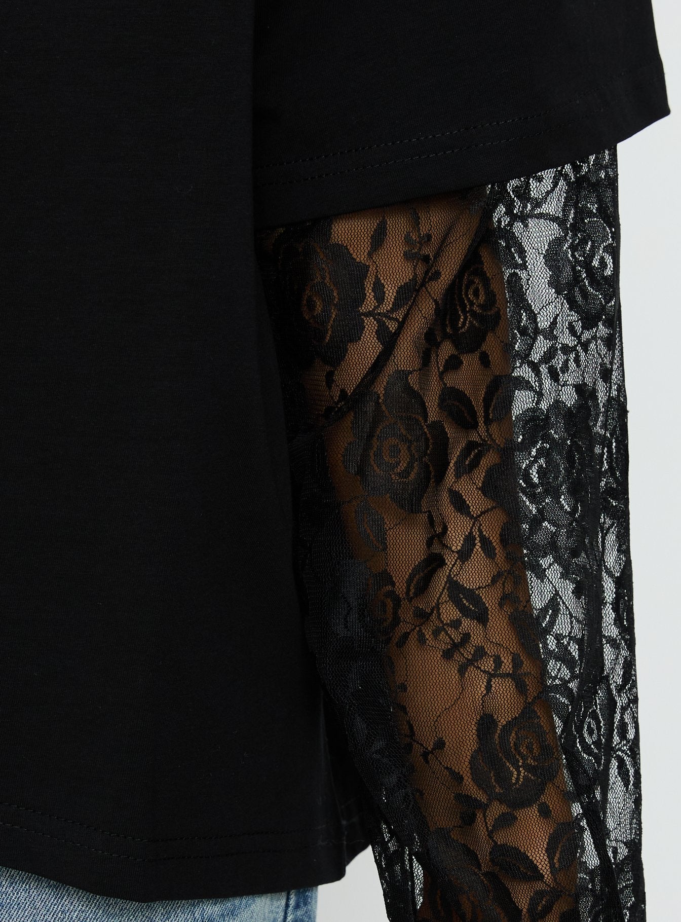 Valenciah Lace Layered Long Sleeve T-Shirt Black - Image 7