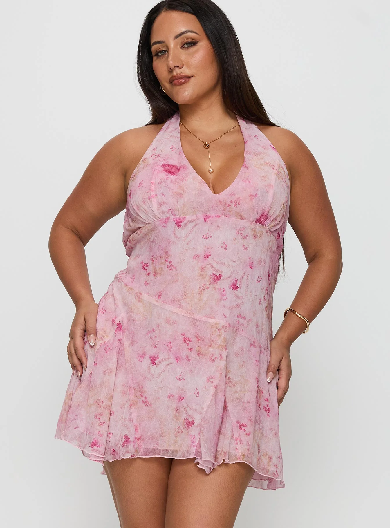 Valorie Halter Mini Dress Pink Curve - Image 2