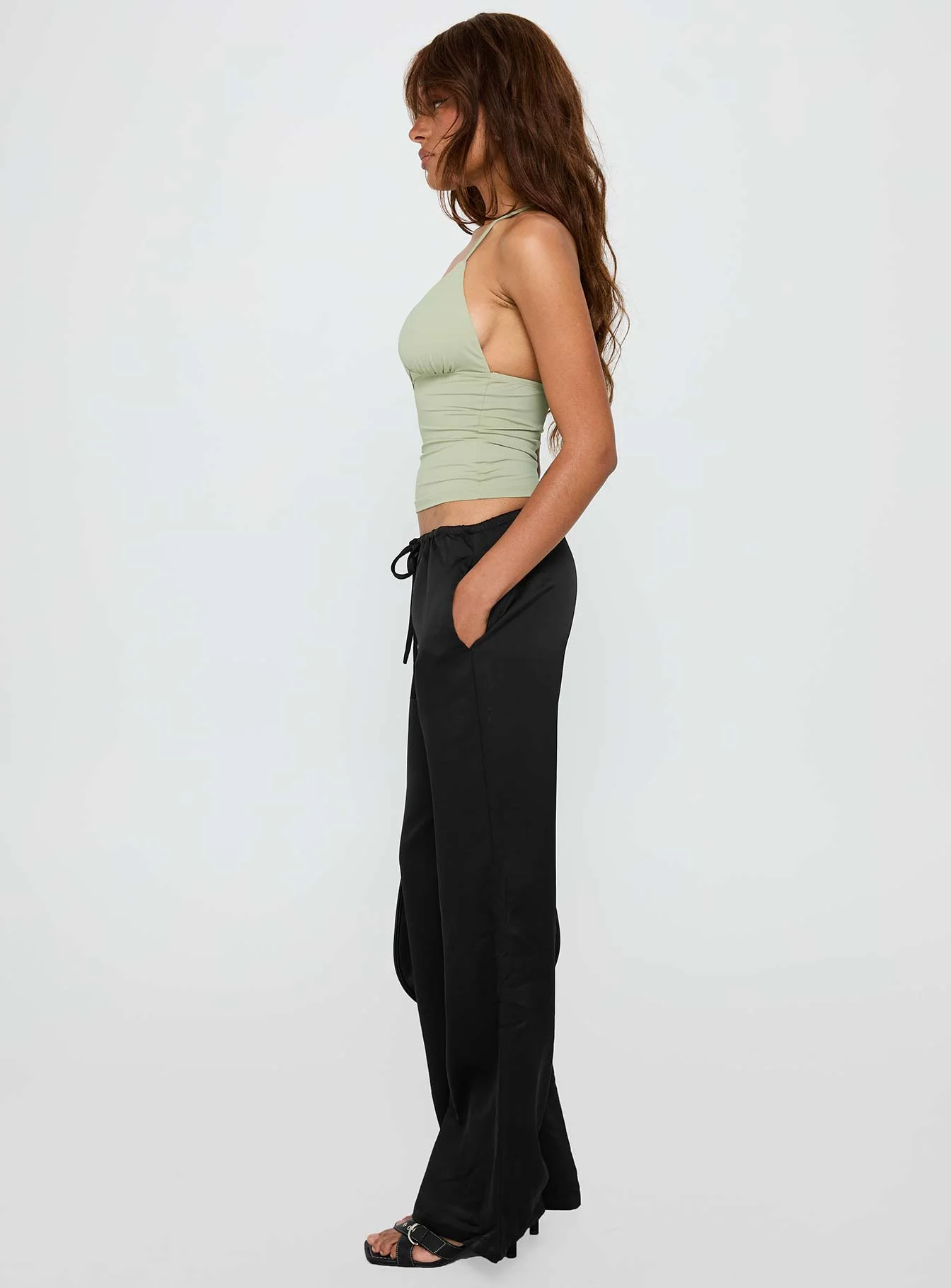 Vanille Tie Waist Satin Pants Black - Image 3
