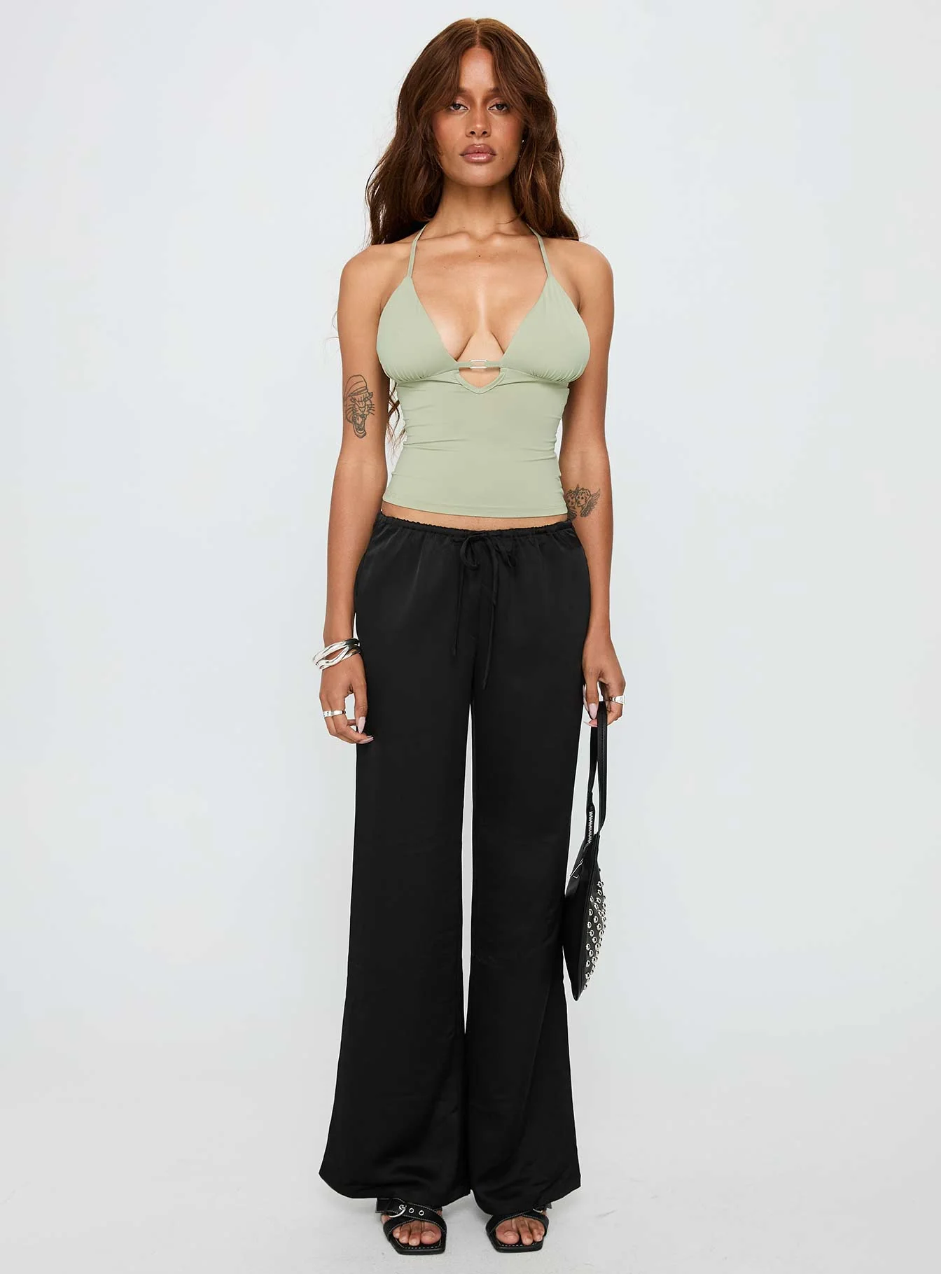 Vanille Tie Waist Satin Pants Black - Image 6