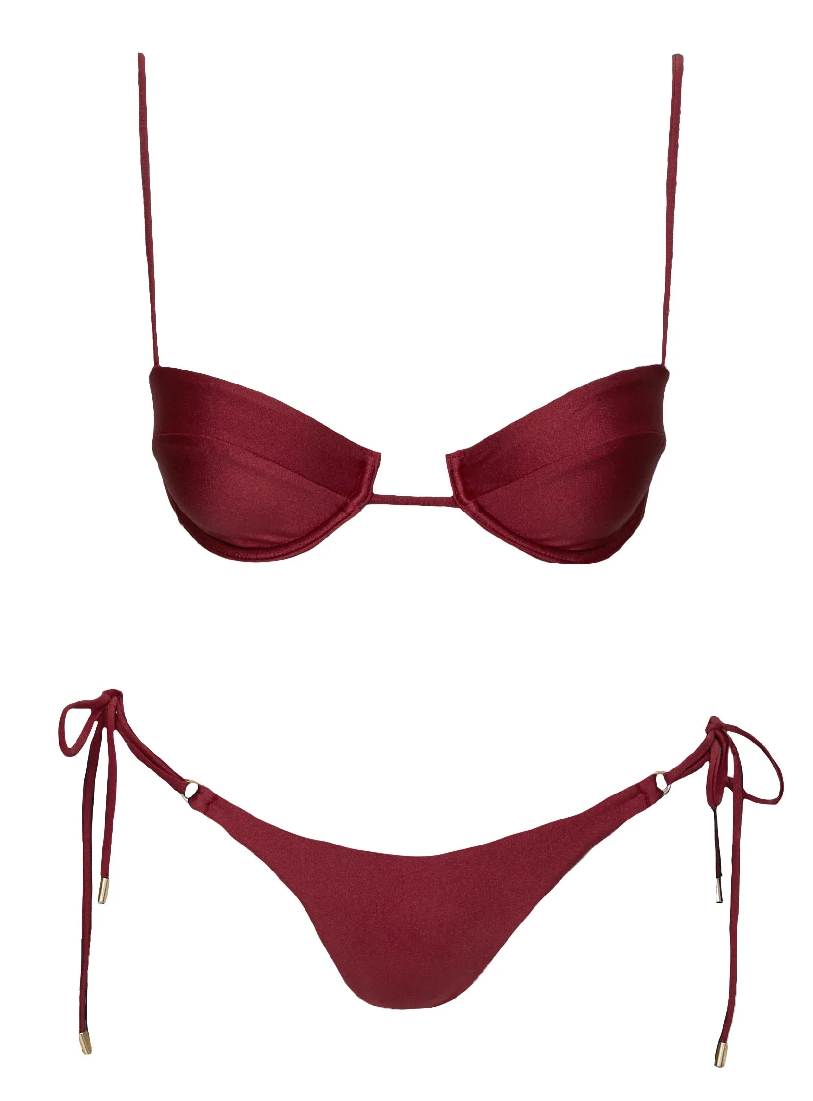 Vaughn Shine Double Tie Side Bikini Bottoms Burgundy - Image 7