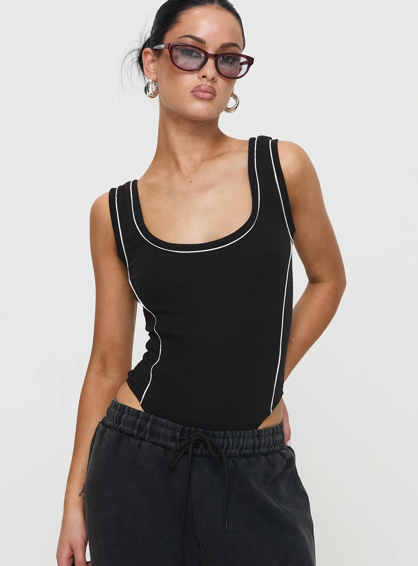 Velvela Contrast Stitch Bodysuit Black / White - Image 2