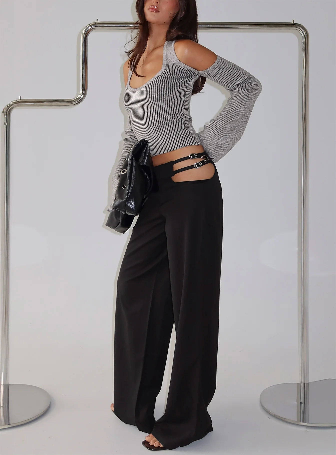 Venicia Belt Detail Suiting Pant Black Pinstripe - Image 8