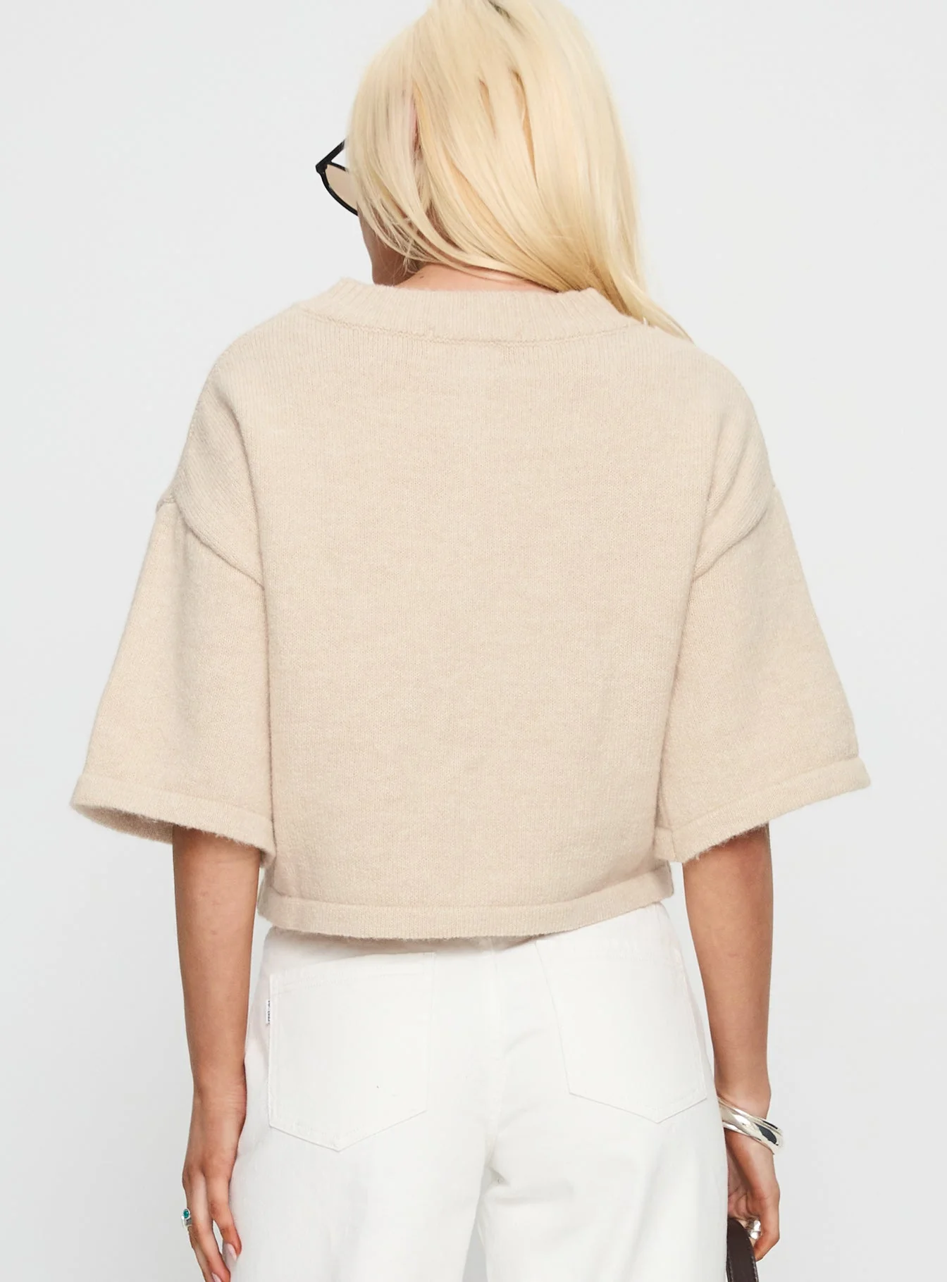 Verina Short Sleeve Knit Cardigan Oat - Image 5