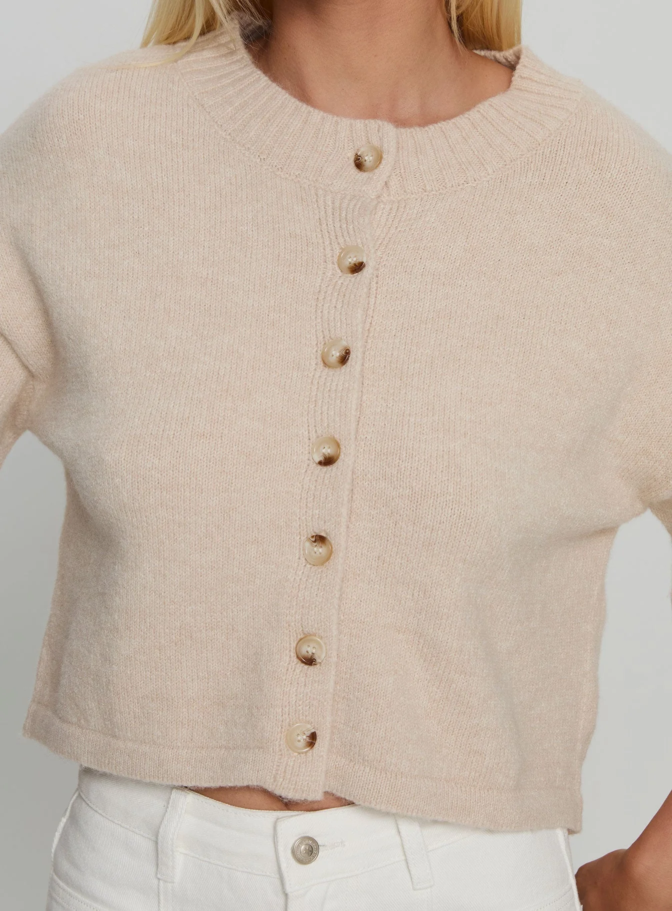 Verina Short Sleeve Knit Cardigan Oat - Image 6